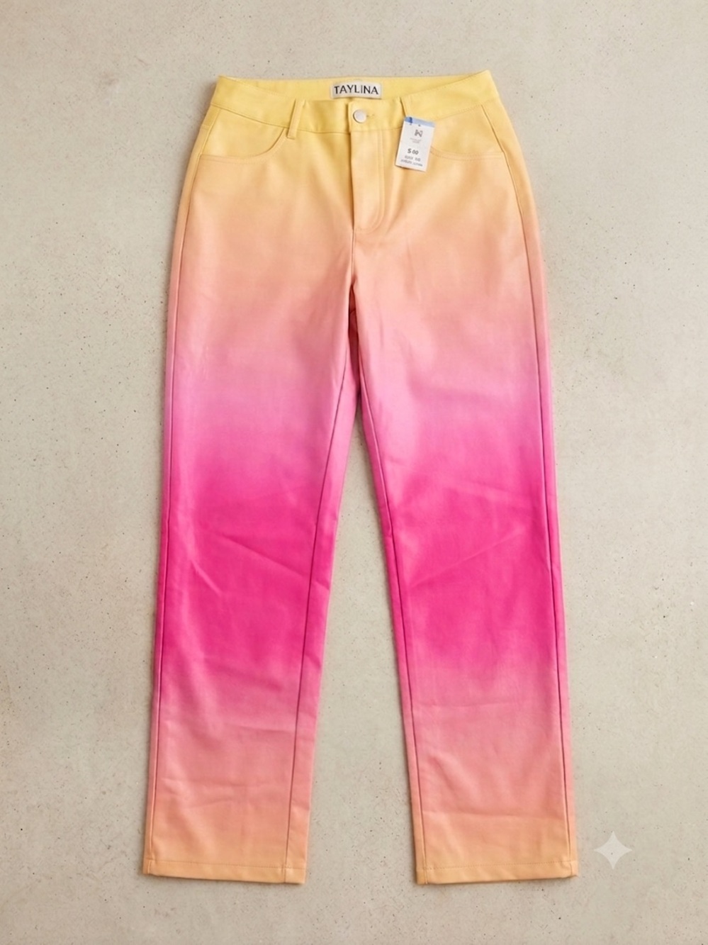 Taylina Ombre Pink-Yellow High-Rise Straight Pants